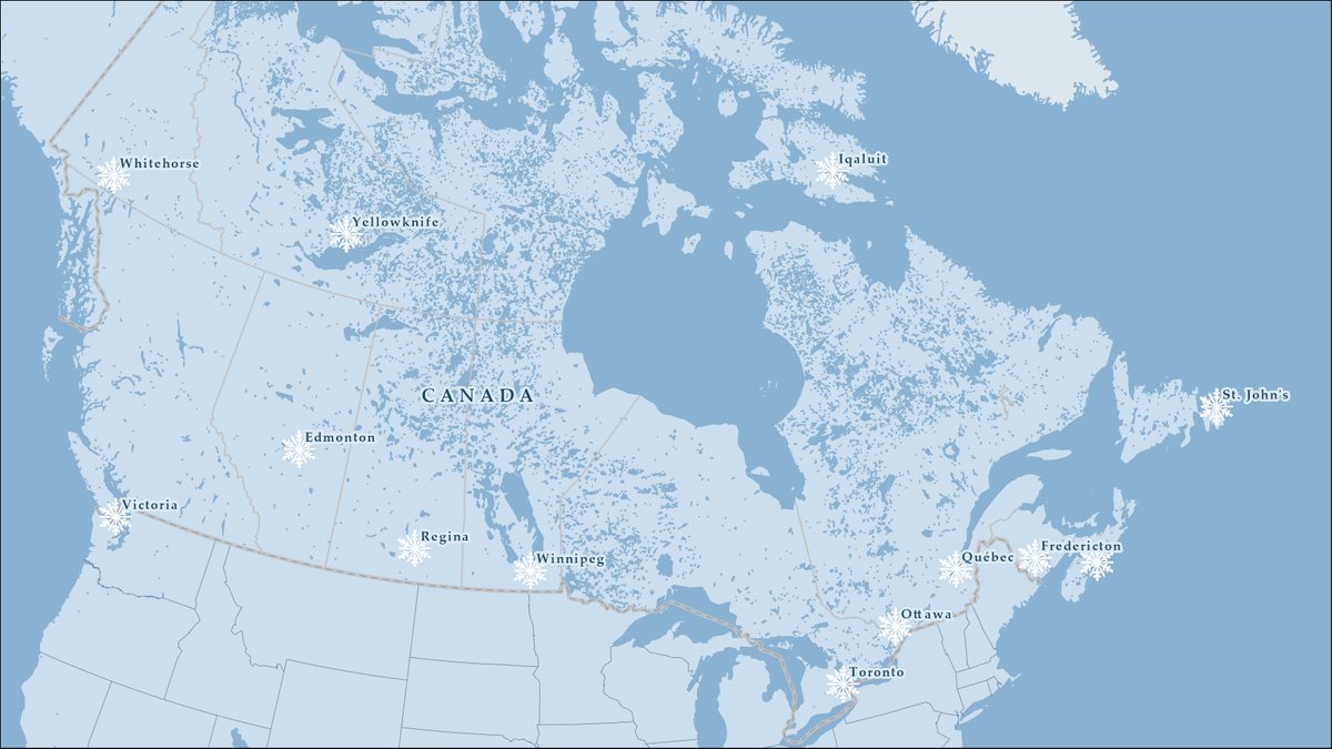 CommunityMapCA's tweet photo. A new month means a new #CommunityMapofCanada style! Snowflakes for cities and highways, snowy white buildings, and cool blue streets crystallize the wintery theme for January 2023.❄️More #map styles made with the #Esri Vector Tile Style Editor tool here: https://t.co/4TpwVepLfX https://t.co/hXjlX9kGoT