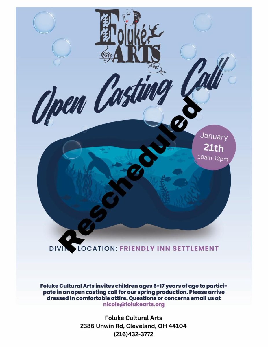 Hi Foluke Family. Unfortunately, we have to move our casting call to the following week. Our open casting call will now take place January 21st. This means that our first day of classes will take place January 28th. If you have any questions or concerns please call 216-432-3772.