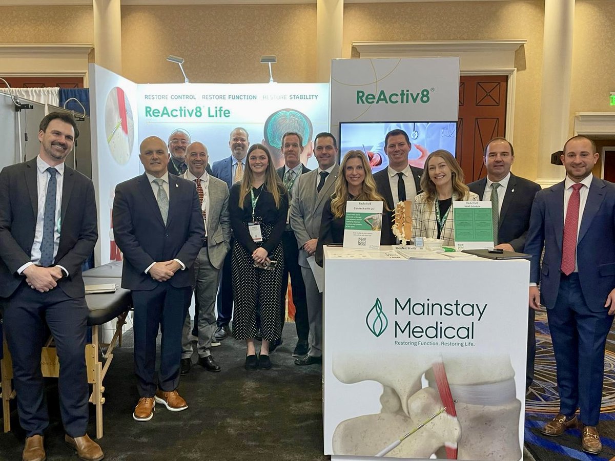 MainstayMedical's tweet photo. Come check out the only restorative therapy for mechanical chronic low back pain at North American Neuromodulation Society (@NANS_ION)! Booth #630!
#mainstay #reactiv8 #multifidusdysfunction #chroniclowbackpain #fdaapproved #Nans2023 #northamericanneuromodulationsociety https://t.co/Q8GRAQP04c