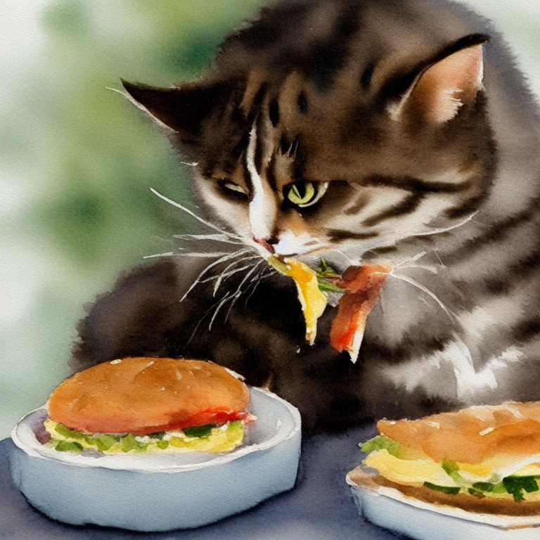 diffuse_store's tweet photo. small watercolor sketch of cat eating hamburger, 1978. 🤖 created by AI algorithm 🤖

#aiart #aiartist #stablediffusion #stablediffusionai #stablediffusionart #homedecor #interiordesign #framedart #watercolor #watercolorpainting #watercolorportrait #cats https://t.co/621AKAPkXU