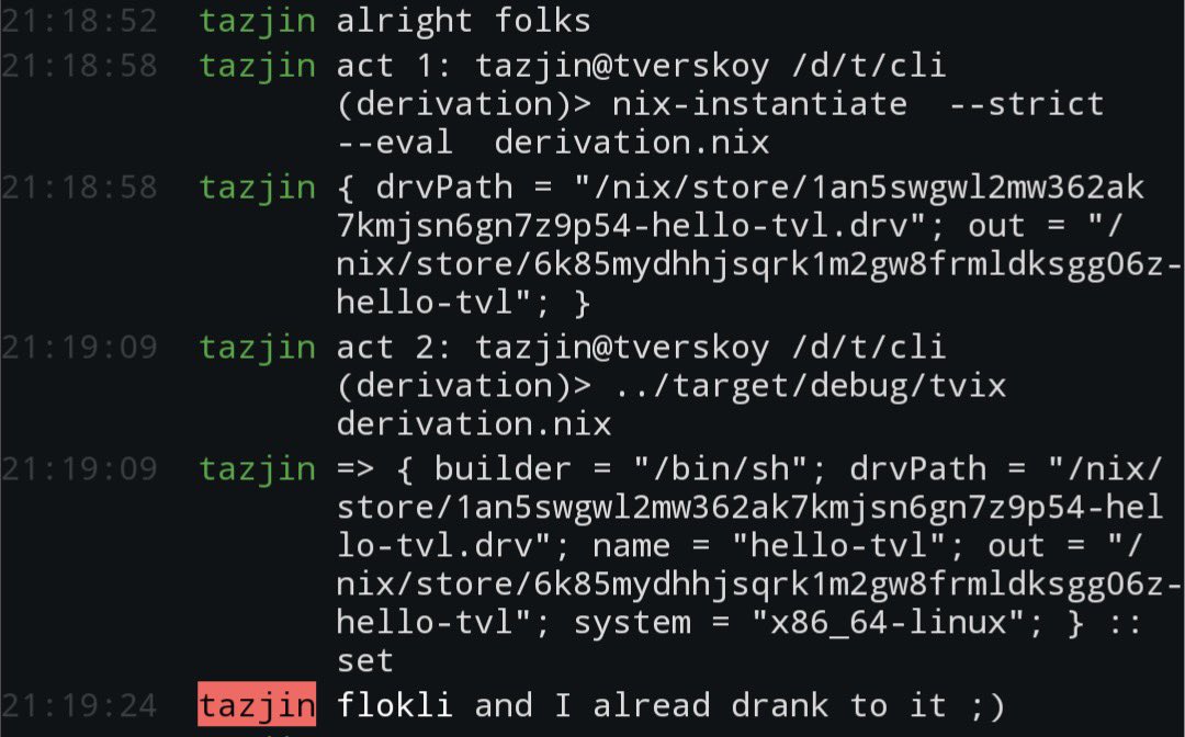 Congrats to the TVL team for reaching this milestone today, it can produce compatible nix derivations and hash calculations. 

TVL is a new implementation of nix that is backwards compatible tvl.fyi/blog/rewriting… #nix #nixos