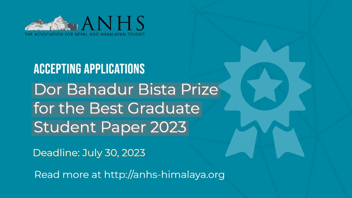 ✨ Call for Applications✨ Grad Students Funding ✨
@anhs_himalaya is pleased to announce its annual Dor B Bista Prize for Best Grad Student Paper. Deadline: July 30, 2023. For details  anhs-himalaya.org/awards/bista-p… Share & RT #HimalayanStudies #NepalStudies #GradStudents #Himalaya