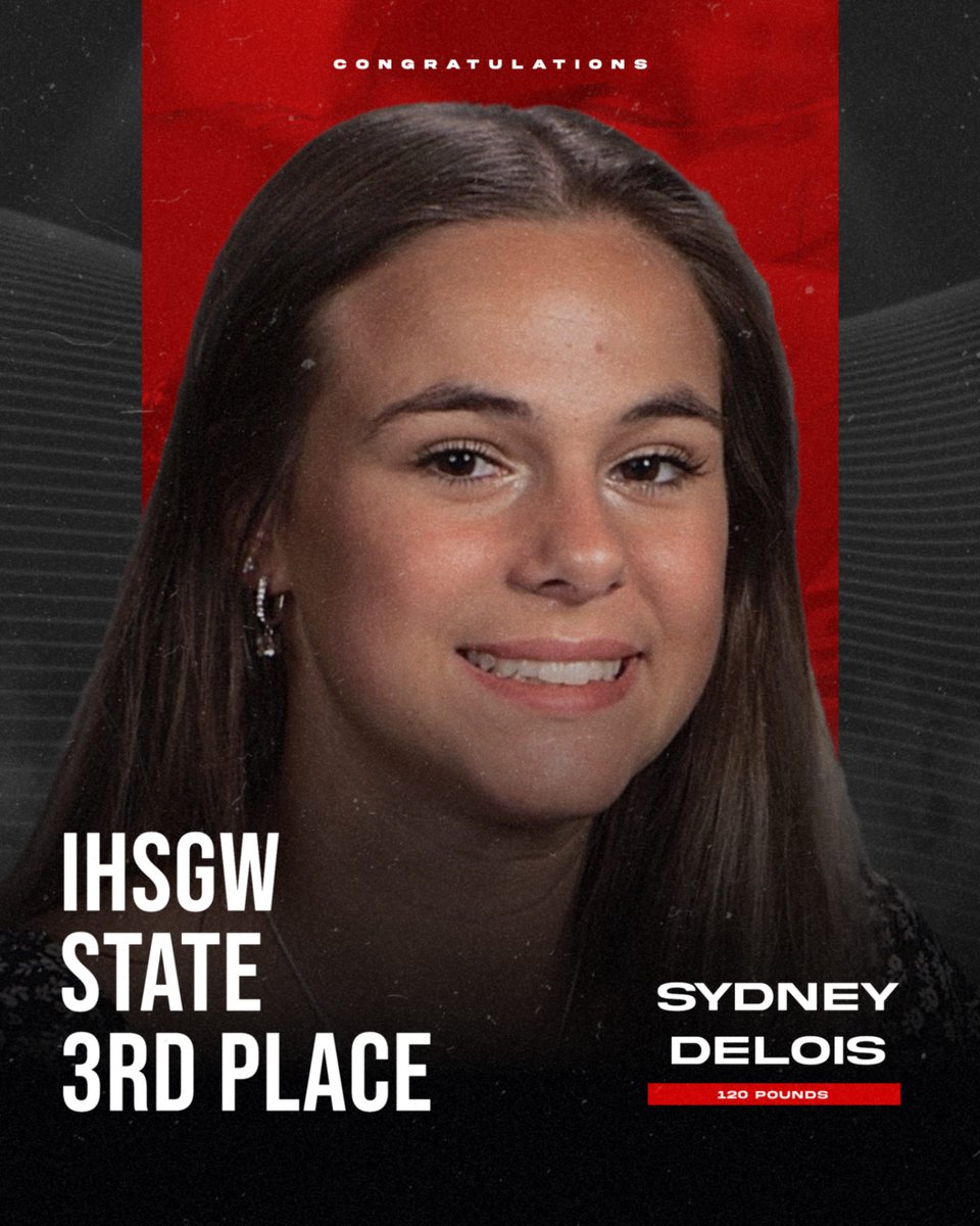 Congratulations to <a href="/NewPalWrestle/">New Palestine Wrestling</a> junior Sydney DeLois on finishing third at the IHSGW State Finals today. She pinned HSE's Emily Anderson in 3:29 in the third-place match. In the state tournament, she went 8-1 with eight falls.