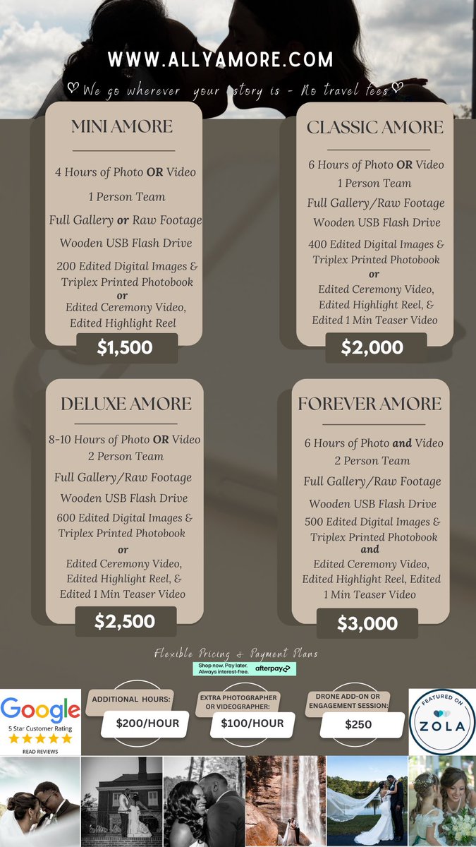 allyamorevisual's tweet image. 2023 &amp;amp; 2024 packages 

Website: allyamore.com

Email: info@allyamore.com

Instagram: Instagram.com/allyamorevisua…

Google Reviews: 
g.co/kgs/Evbov3