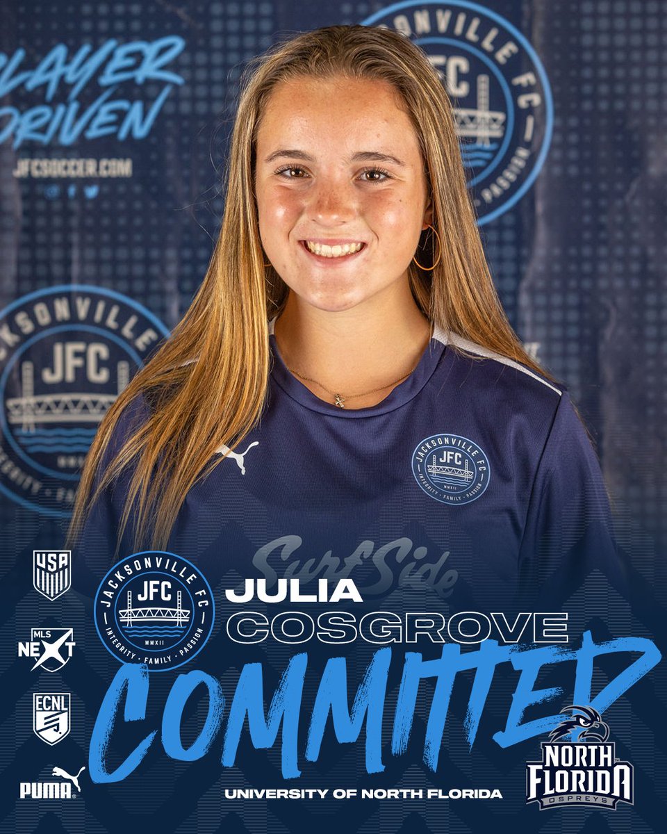 jacksonville_fc's tweet photo. Big Congrats to Julia Cosgrove on her commitment to play college soccer at the University of North Florida!!! We are so excited to continue watching you play locally and cannot wait to see what you do for the UNF Women's Soccer Program. Well done Julia!!!

#PlayerDriven #904JFC https://t.co/zW3bDFpI36