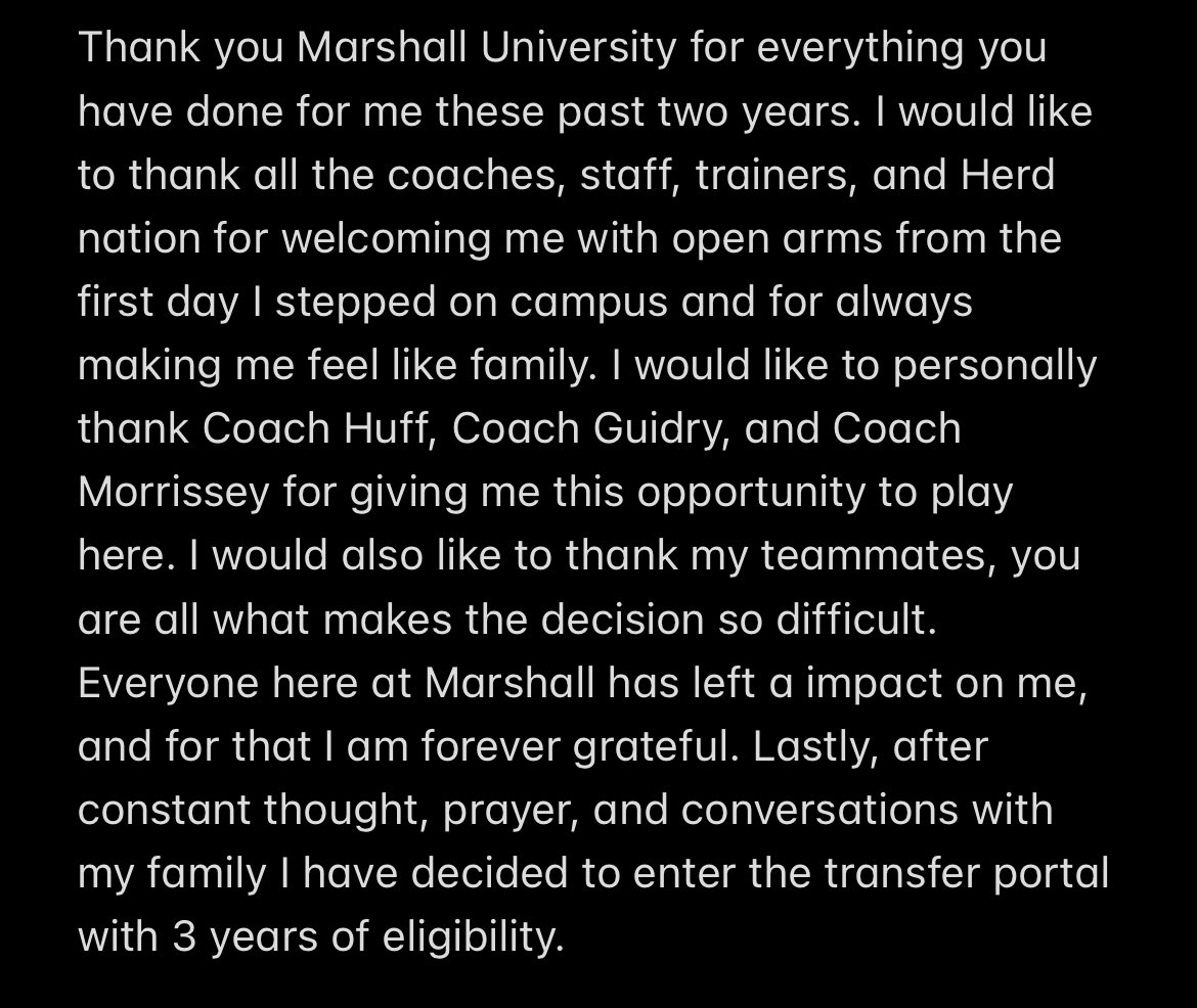 Thank you Marshall, forever grateful!!❤️ Officially in the transfer portal.