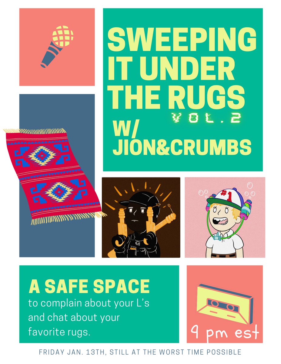 crumbsHQ's tweet photo. Bruh.  Join Jion &amp; I tonight at 9 PM EST as we “Sweep it Under the Rugs” with the @TheUncannyClub fam.

- live rug sniping
- giveaways 
- sob stories

Link below.  Click it.

@nftcrypto12 #UncannySpaces 
#StayUncanny #NFTGiveaways https://t.co/vZs8QW6Cvs