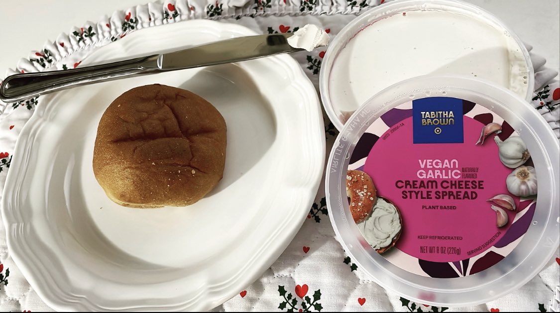 GFSpirit's tweet photo. If you’re looking for something different, try @IamTabithaBrown’s Vegan Garlic Cream Cheese Spread! 

As with the other items we’ve tried from Tab’s collaboration with @Target, the flavor is subdued. It tastes good and doesn’t overpower your palette. 
(1/2) 

#targettabcollab https://t.co/Yjxof4yPNJ