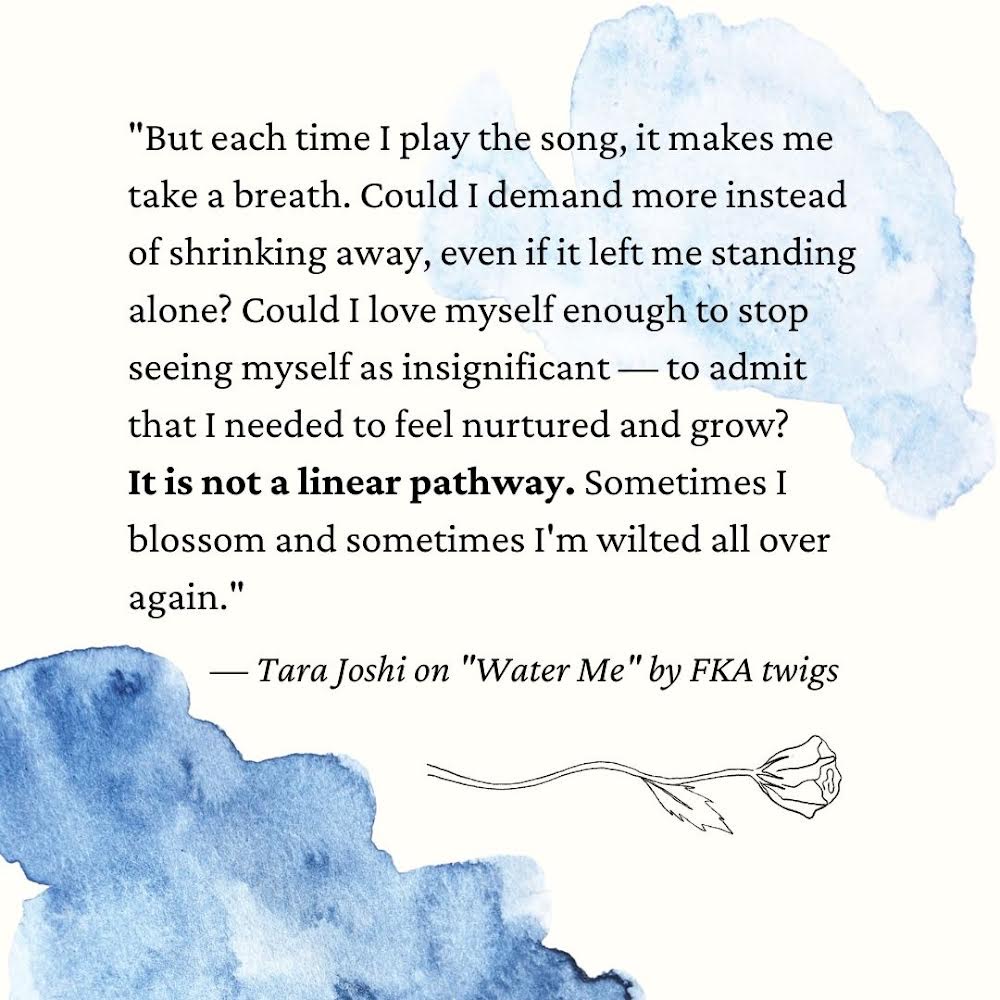 An excerpt from @tara_dwmd beautiful piece for Vol. 4 about “Water Me” by @FKAtwigs 
In addition to lyrics, we feature prose pieces by writers and journalists who write about a song that has impacted them in some way💜
