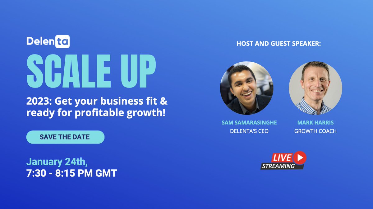 Delentacoaching's tweet photo. Calling all #coaches.
Delenta is hosting SCALE UP 2023:Get your business fit and ready for profitable growth!. Would you like to attend?
Don't miss out on this opportunity! Save your Spot: https://t.co/wboGHJ9Cy9
#Growth #coaching https://t.co/uCrxmxoLdF