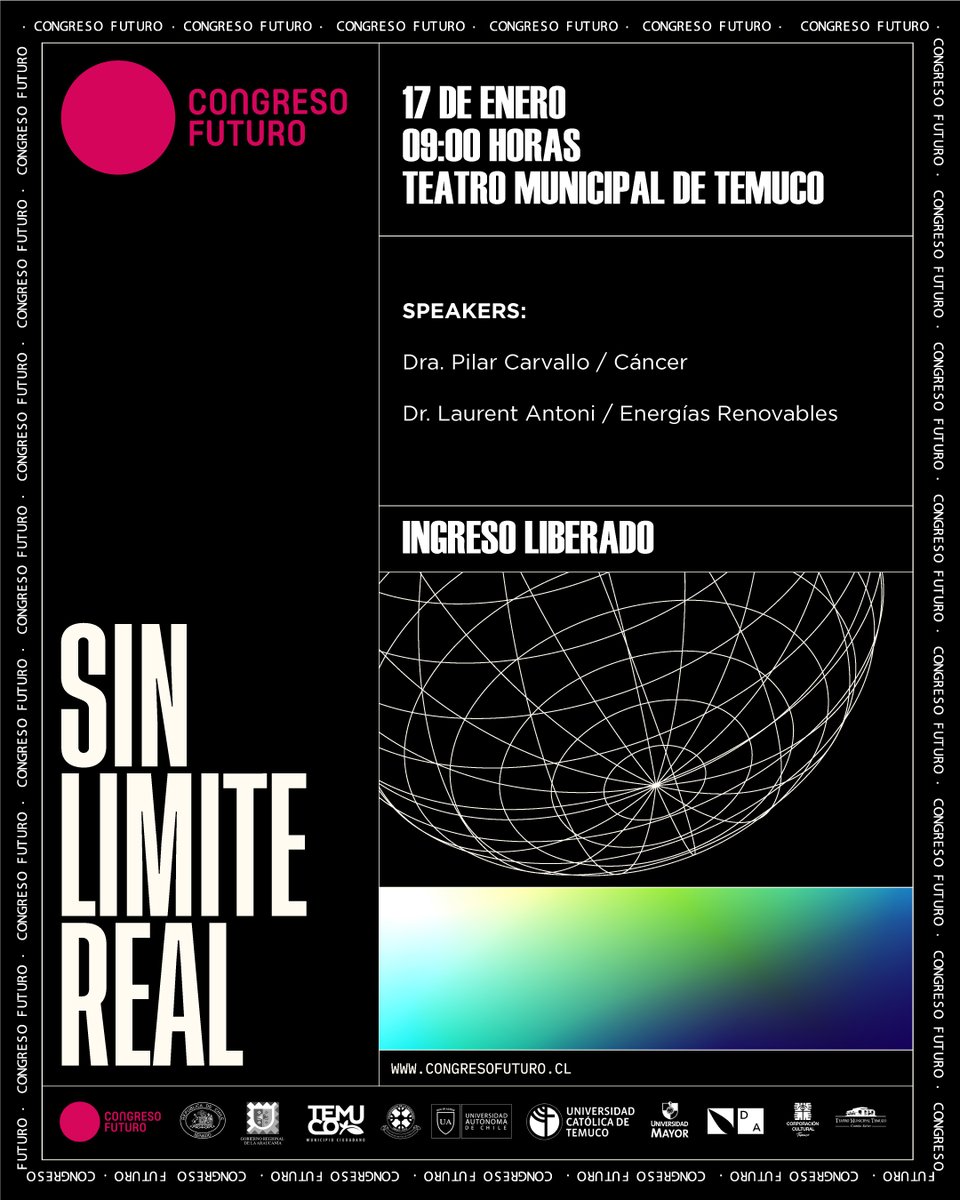 📌No te pierdas una importante charla de #CongresoFuturo en el Teatro Municipal de #Temuco 

🗣Expositores de nuestra universidad la Dra. Bárbara Mora, que hablará sobre Tratamiento de Cáncer y el Dr. Desmond MacLeod-Carey, sobre Energías Renovables.
<a href="/congresofuturo/">Congreso Futuro</a>