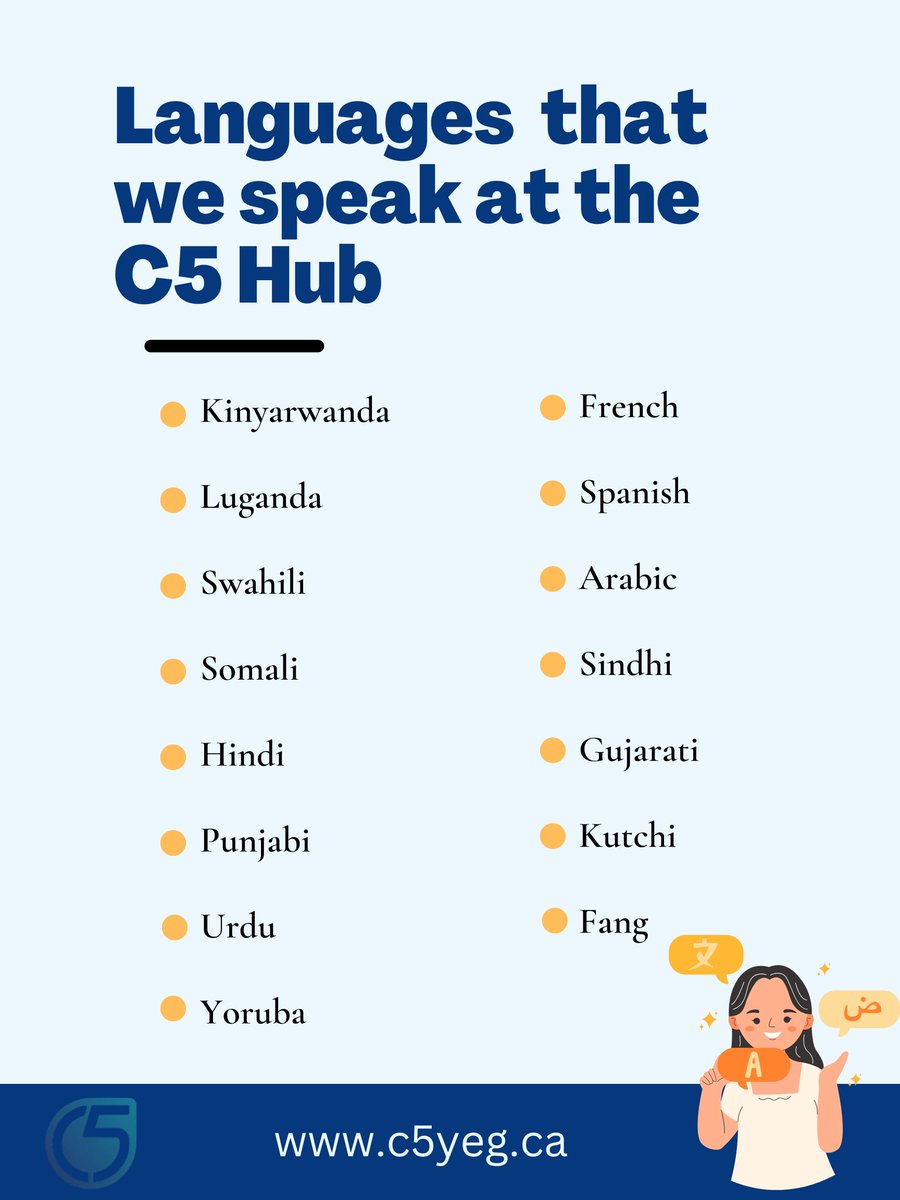 C5_yeg's tweet image. The C5 Team is incredible for so many reasons! One of them is that we speak so many different languages! Here are the ones that are available to you at C5! #foreignlanguages #languagehelp #fyp #yeghelps #languagetranslation #translation