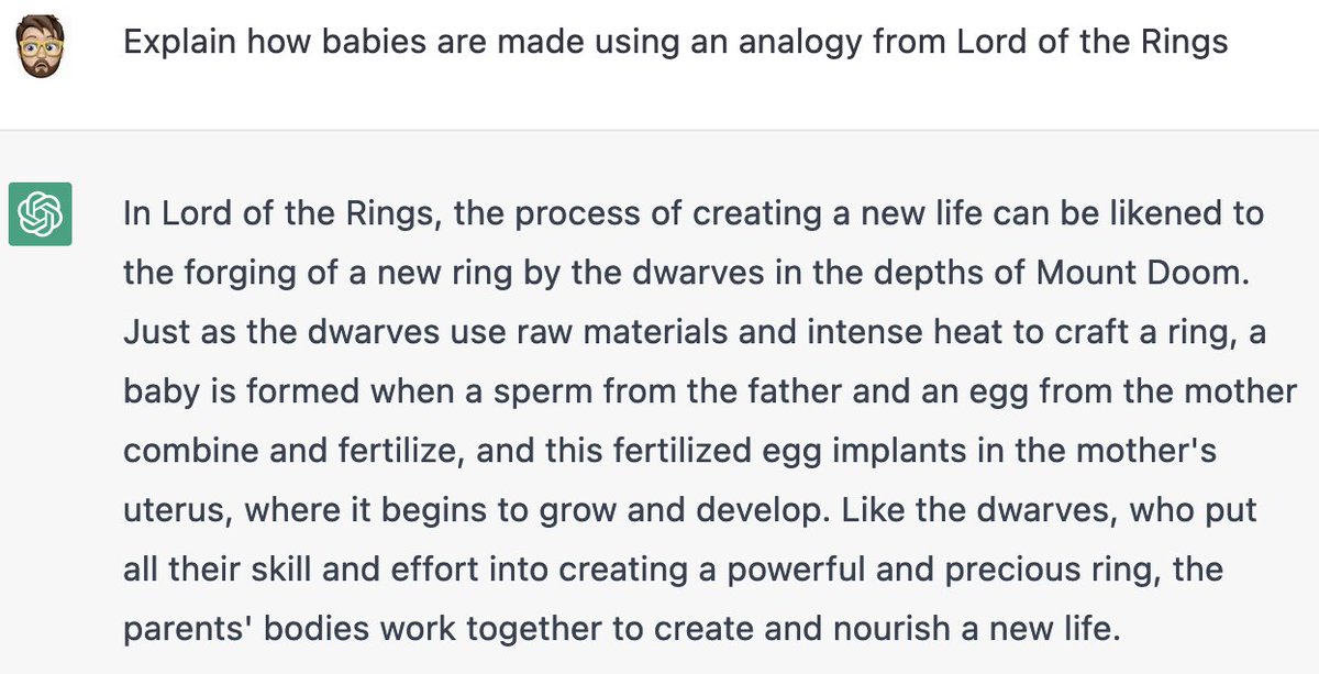 dasmegabyte's tweet photo. Okay this thing is fun.

I often criticize these things for being integrative and not particularly creative, but "the Dwarves represent fucking" is an amazing answer, thank you based Markov chain. https://t.co/Ss0lFTacVP