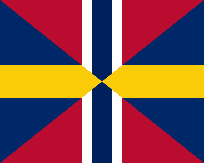 OneDayOneFlag's tweet photo. It was the flag of the union of Sweden and Norway. It is a mix between the Norwegian and Swedish flags, the up and down cuadrants represent Norway and the left and right those represent Sweden. https://t.co/X20WEsRD5E