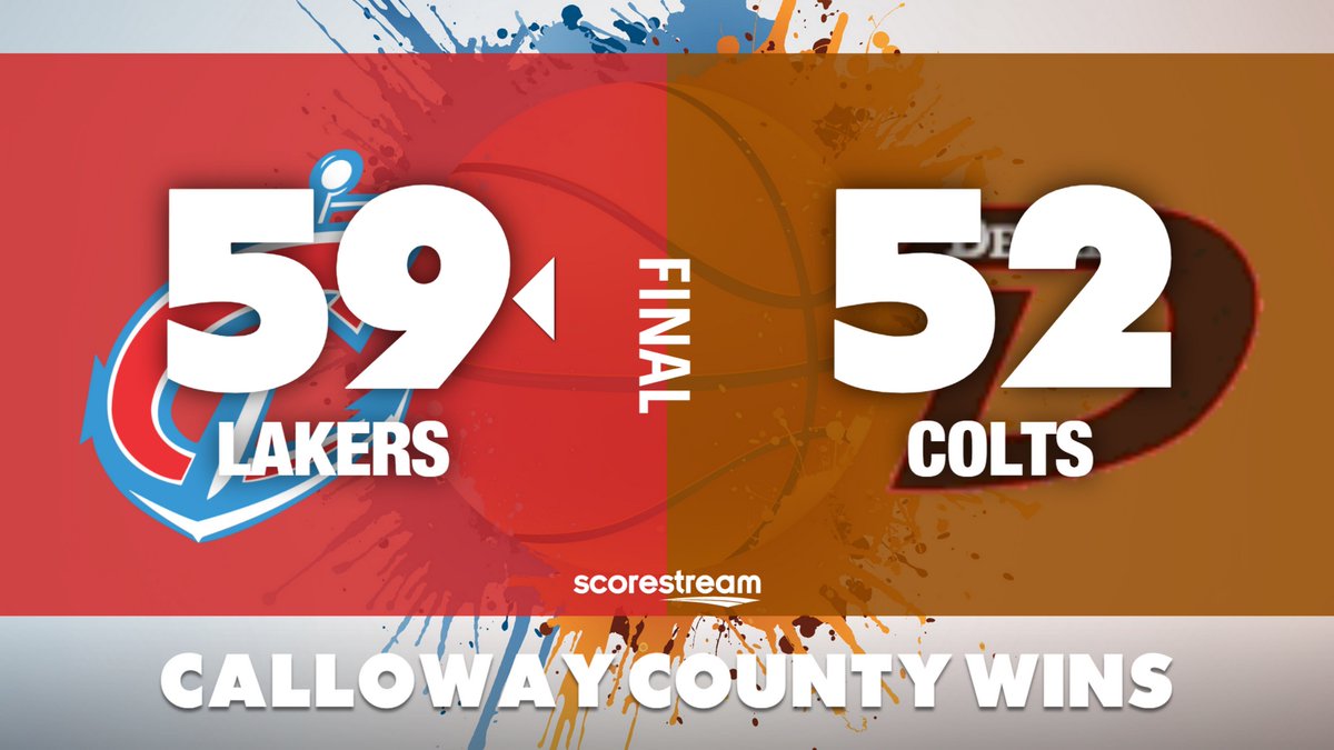 WestKYSportsNet's tweet image. Boys Varsity Basketball: The Calloway County High School Lakers defeat the Desales High School Colts 59 to 52
#ScoreStream