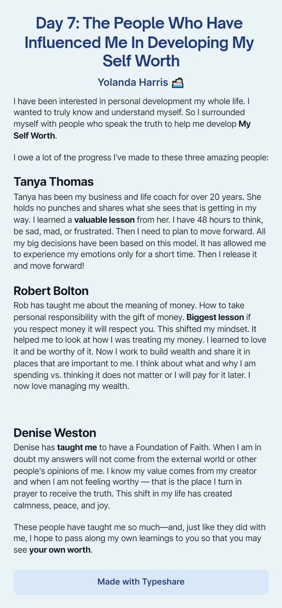 YolandaHarris's tweet photo. Day 7: The People Who Have Influenced Me In Developing My Self Worth https://t.co/xkU5U4fZWe