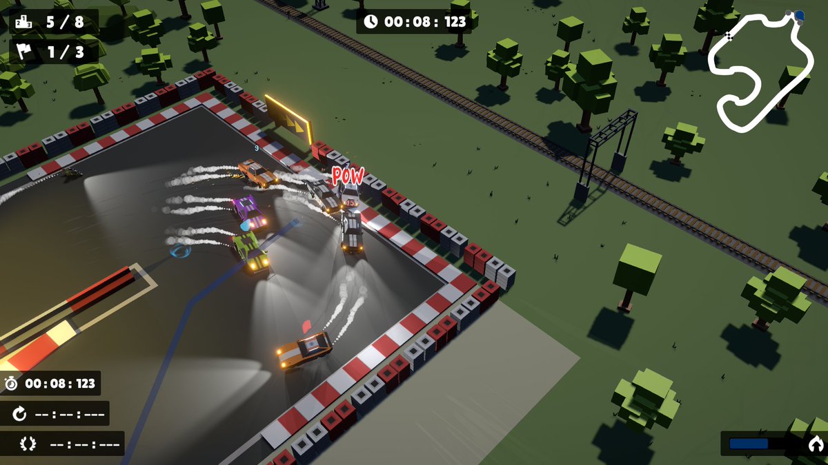 LaserFreunde's tweet photo. Worked on the crash effects a little bit. What's next? Preparing for some splitscreen test sessions 🎮 #arcadegame #arcadegames #indiegame #indiegames #indiedev #racinggame #racinggames #Arcard https://t.co/gx0QCz0Svk