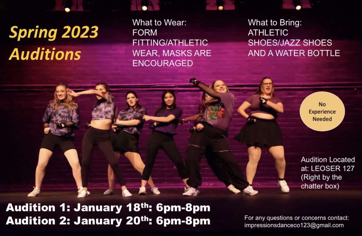 It’s that time again! Joins us at auditions Jan. 18th or Jan. 20th for our Spring 2023 auditions!!🕺🪩