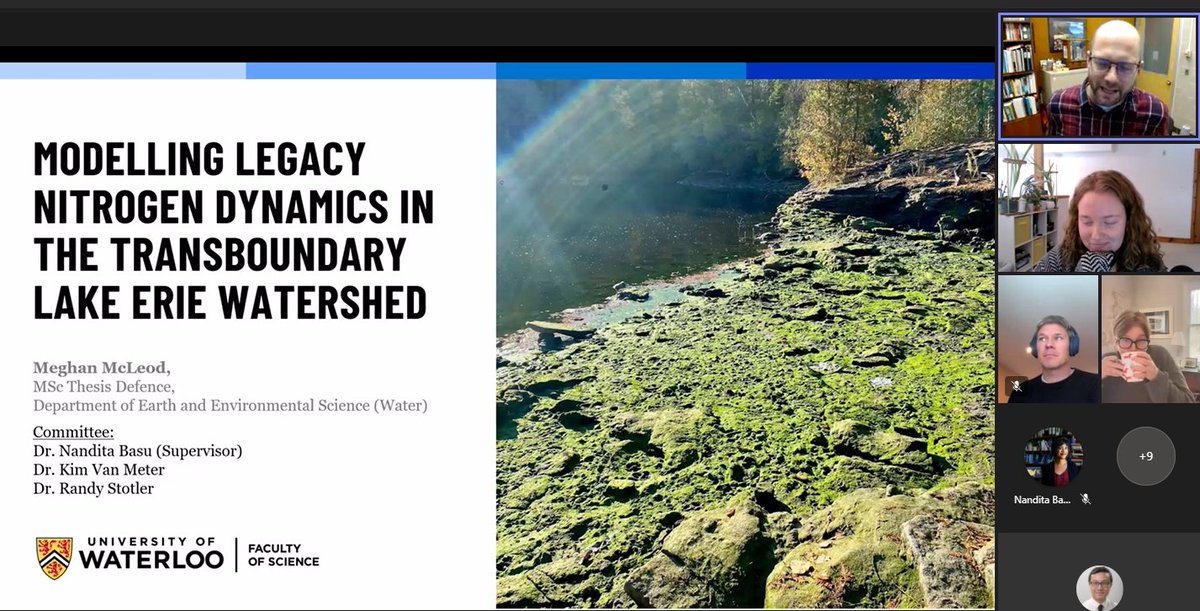 A huge congrats to my fellow Masters buddy @MeghanMMcLeod for successfully defending her MSc thesis today titled "Modelling #Legacy #Nitrogen Dynamics in the #Transboundary #LakeErie Watershed"🎉🎉🎉#BasuLab #uwaterloo
