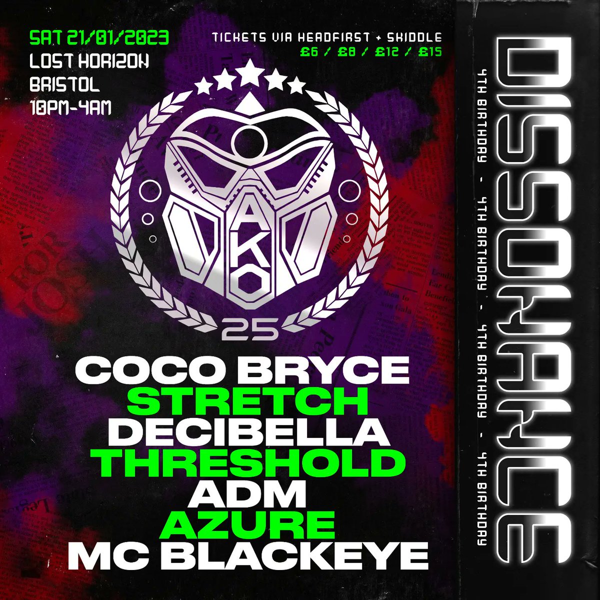 Dissonance (@dissonancebris) on Twitter photo Dissonance 4th birthday x 25 years of <a href="/AkoBeatz/">AKO BEATZ MUSIC</a> - Sat 21.01.2023: Coco Bryce <a href="/Stretch_AKO/">Stretch Reinforced </a> Decibella <a href="/DUBCLINIC/">THRESHOLD</a> <a href="/blackeyelab/">Blackeye MC</a> our first time inside the wondrous space of <a href="/LostHorizonHQ/">Lost Horizon</a> - tix: headfirstbristol.co.uk/#date=2023-01-… Dissonance 4th birthday x 25 years of <a href="/AkoBeatz/">AKO BEATZ MUSIC</a> - Sat 21.01.2023: Coco Bryce <a href="/Stretch_AKO/">Stretch Reinforced </a> Decibella <a href="/DUBCLINIC/">THRESHOLD</a> <a href="/blackeyelab/">Blackeye MC</a> our first time inside the wondrous space of <a href="/LostHorizonHQ/">Lost Horizon</a> - tix: headfirstbristol.co.uk/#date=2023-01-…