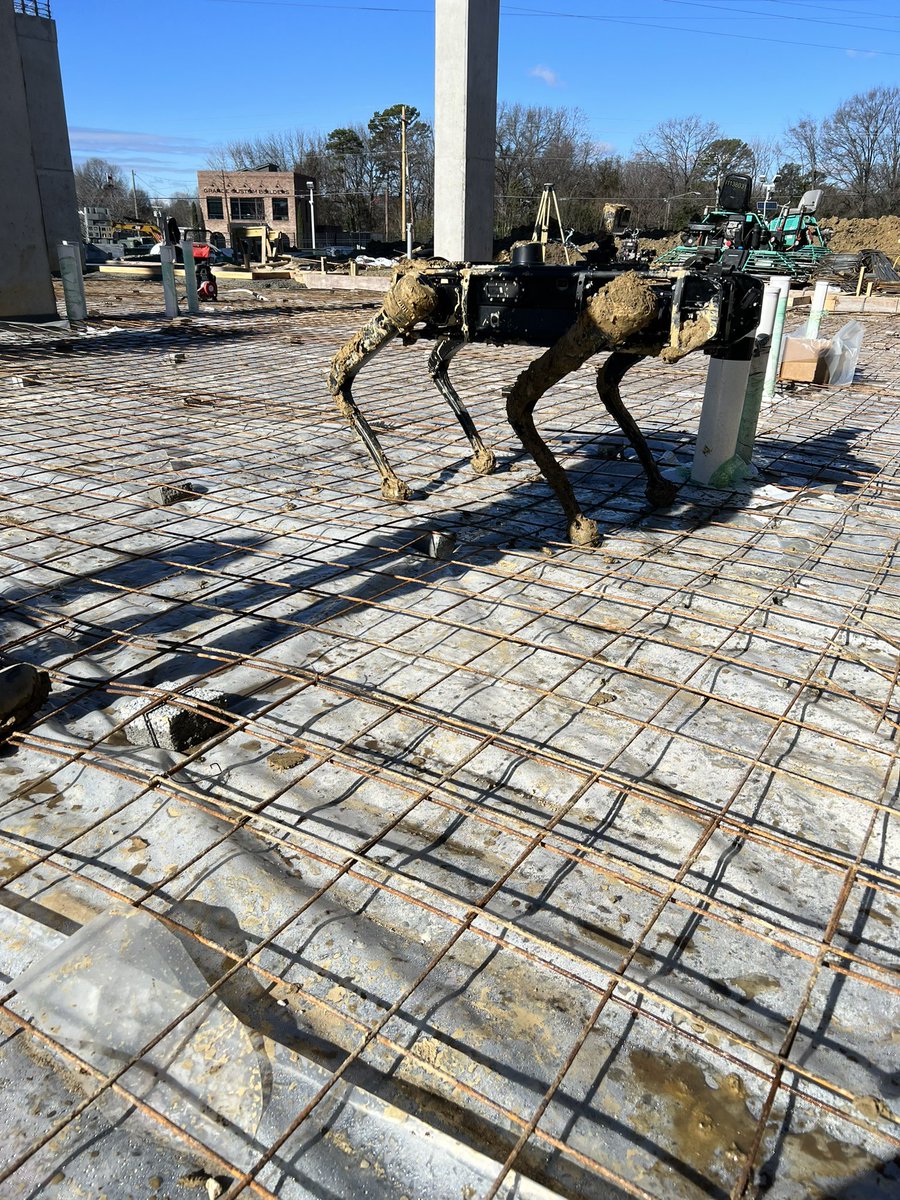 PhDisaster_'s tweet photo. Had a great time visiting one of @ClancyandTheys active construction site to test out K-Niner’s mobility. Got all muddy, you know… for science! 
@CLT_Engineering @Ghost_Robotics https://t.co/DPMUA1LGge