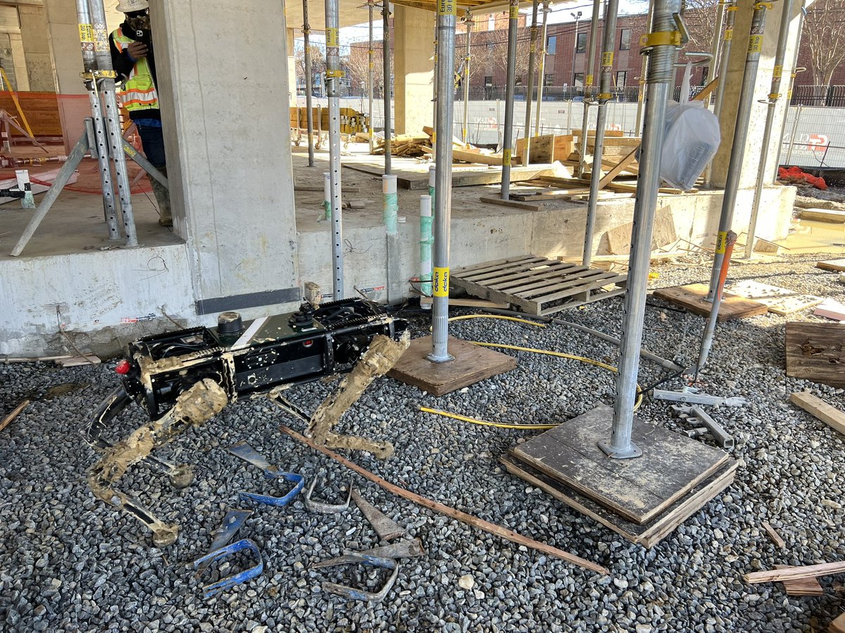 PhDisaster_'s tweet photo. Had a great time visiting one of @ClancyandTheys active construction site to test out K-Niner’s mobility. Got all muddy, you know… for science! 
@CLT_Engineering @Ghost_Robotics https://t.co/DPMUA1LGge