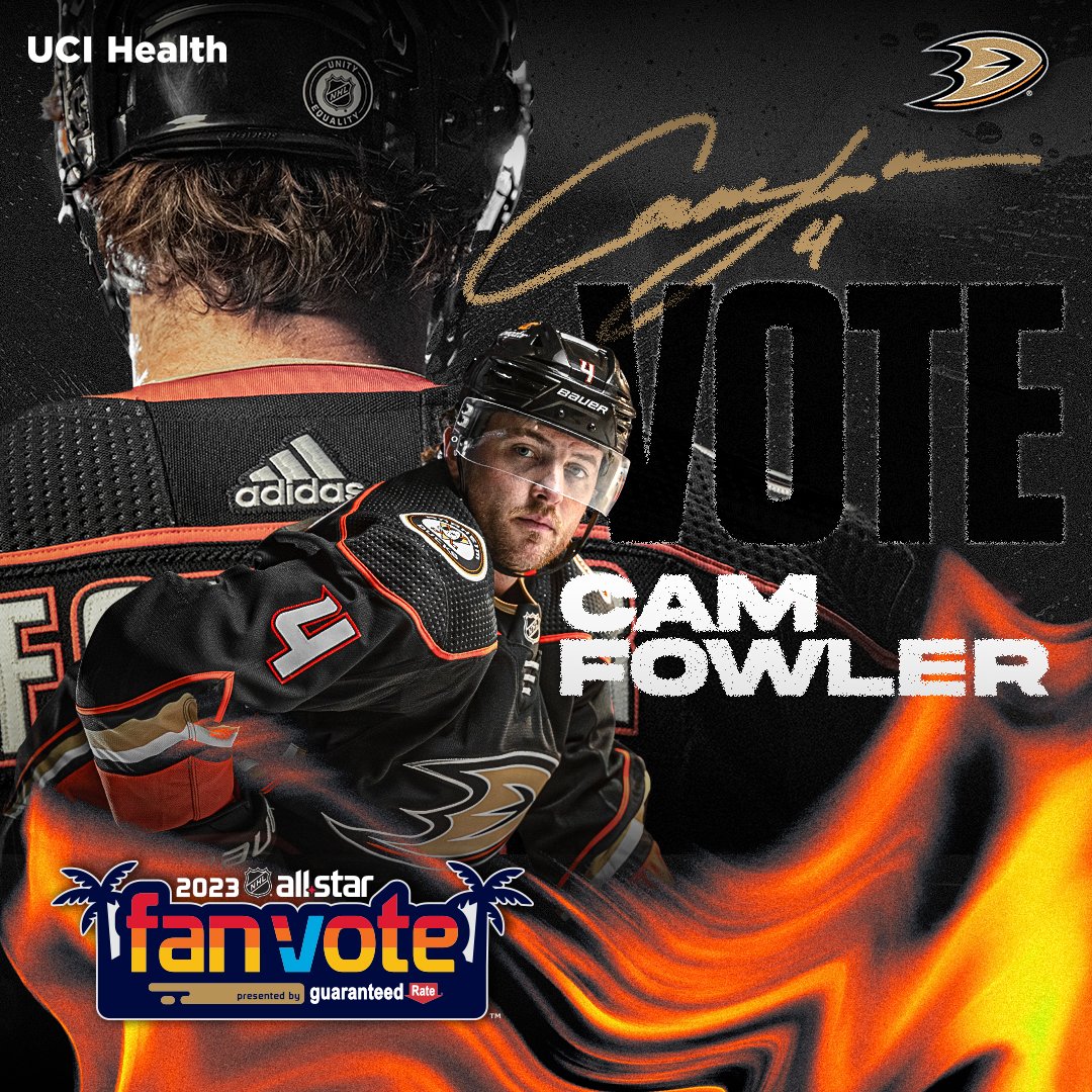 AnaheimDucks's tweet photo. The Twitter vote for the All-Star Game ends tonight!
Use #NHLAllStarVote then the full name, handle or hashtag of the player you want to vote for.
Example: Tweet #NHLAllStarVote #CamFowler to cast a vote for Cam!
#FlyTogether | @GuaranteedRate https://t.co/Npylfkwxzd