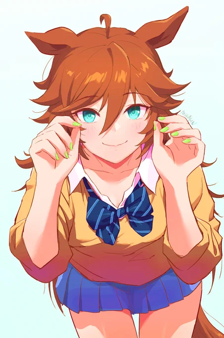 #絵を彩度100にすると超派手  #ウマ娘推し5人で試してみたけど、青みがつおい 
