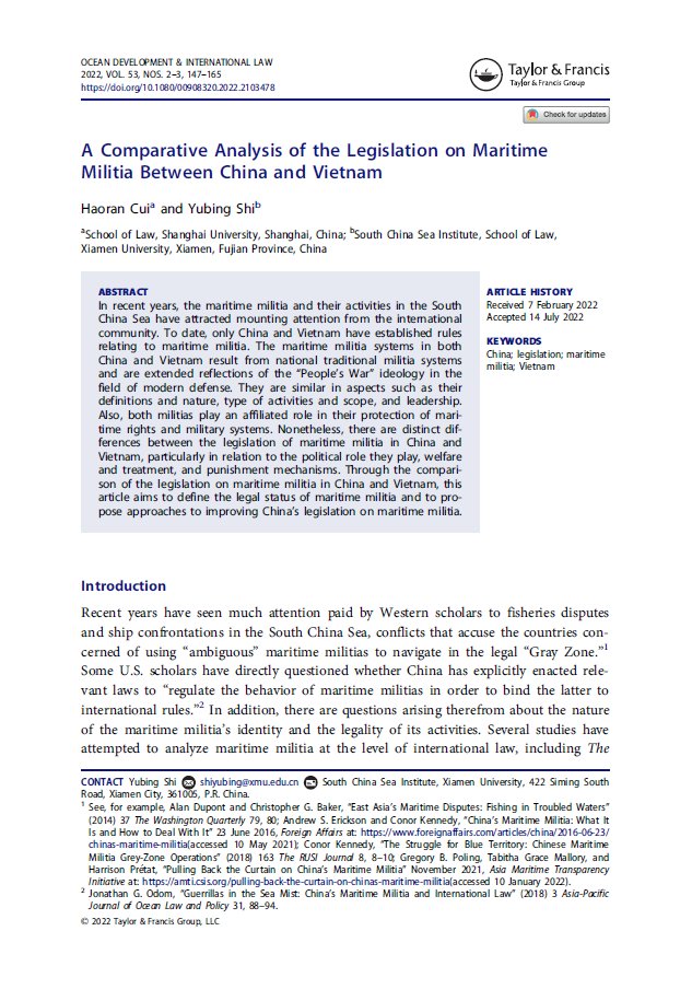 CollinSLKoh's tweet photo. Found a rare gem of a read, comparing the domestic legislation on maritime militia between PRC and Vietnam. This is certainly a valuable resource for those of you tracking maritime militia. 👍🏽👇🏽https://t.co/lwrRnOHYc9 https://t.co/UcViFCD0I6