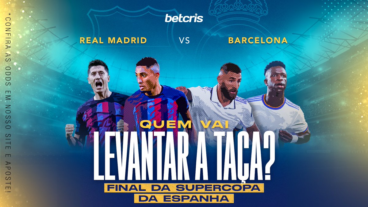 DIA DE DECISÃO! 🔥

Barça e Real decidem pela 8ª vez o torneio, em um jogo único. O Real saiu vencedor nas últimas 6 vezes, e o Barça venceu apenas uma vez seu rival na decisão. ⚽

Será que o Barça, de Lewandowski e Raphinha, vai superar o Real Madrid, de Vini Jr e Benzema?