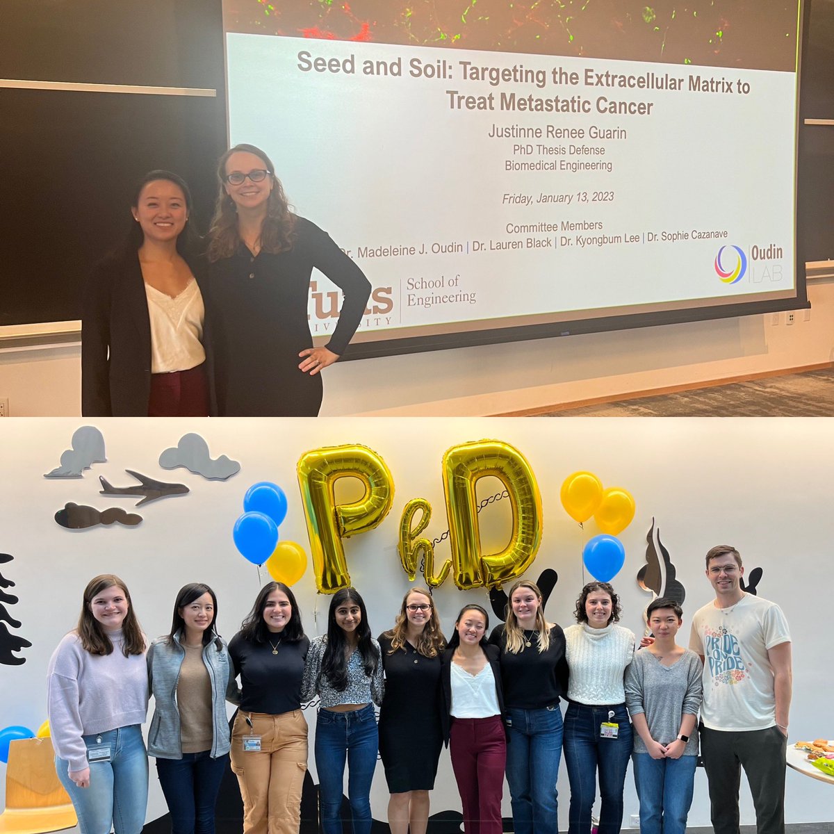 MadeleineOudin's tweet photo. Congrats to Dr. @GuarinJustinne - PhD #3 from the Oudin lab @TuftsEngineer! Great thesis defense today presenting her awesome work!! https://t.co/2J6epsES3D