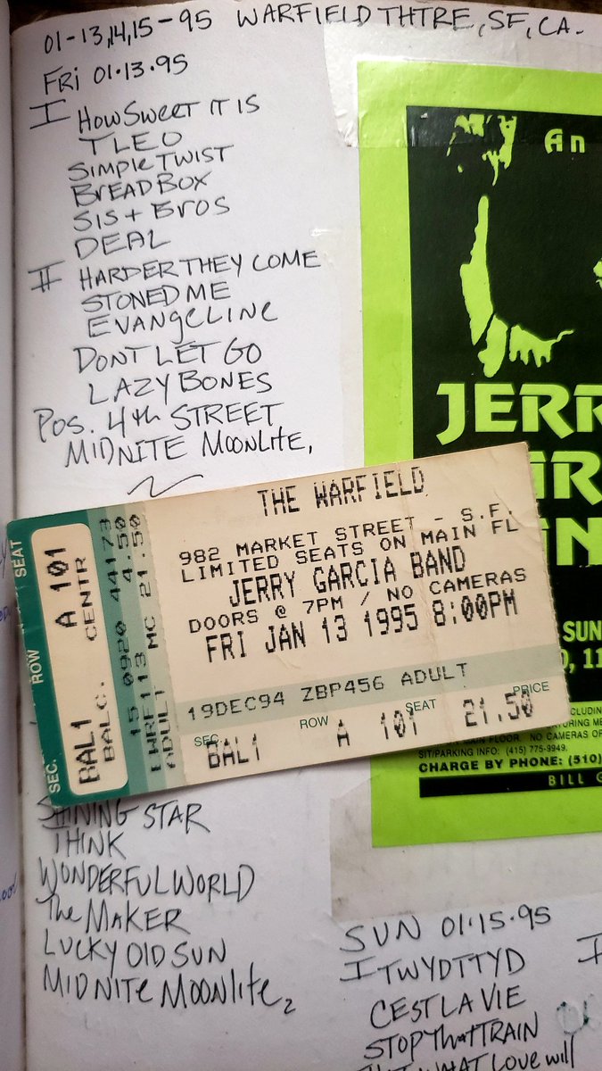 On this day.... in 1994 and 1995 I caught a half dozen Garcia shows at The Warfield. The catalyst being Grateful Dead in Vegas in 94. I figured if I'm going to spend money to see Jerry I'd rather see Don't Let Go and Señor, as opposed to LWTGH or Shoe Fits