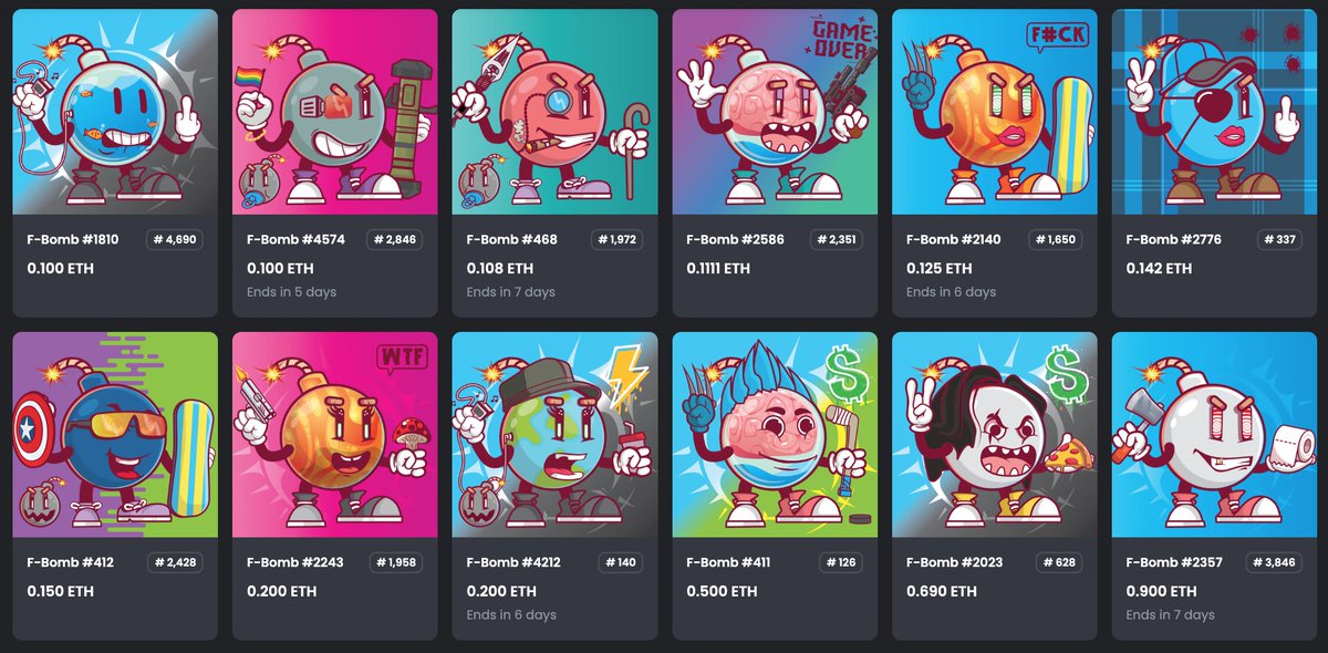 There are now only 10 F-Bomb #NFTs listed for under $1,000, with only 1% of the 5,000 listed for sale. And a letter goes out to 300 #NFT communities and influencers on Monday about the $5,000 in TNT tokens that comes with each F-Bomb. 🤯