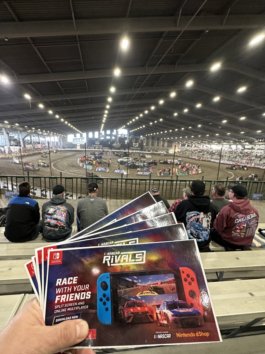 At the Chili Bowl Nationals rooting on @WatchGavanRace? Find me in the crowd throughout the night and score 1 of 5 free @nascarrivals download codes for the #NintendoSwitch! First come first serve. I will have five more codes to giveaway tomorrow!