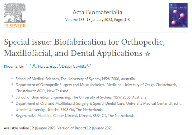 Khoonono's tweet photo. Our special issue on #biofabrication for #orthopedic #maxillofacial and #dental applications now published in @ActaBio -> https://t.co/1fuyTIk4I3! Great fun working with Hala and @d_gawlitta on this, and huge thanks to all authors who contributed to this issue. @ASBTE1 @ISBioFab https://t.co/wX2AJgHkGj