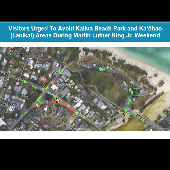 RepNHB's tweet photo. ATTENTION:

Visitors are advised to avoid Kailua Beach Park and Kaʻōhao areas through the Martin Luther King Jr. weekend to help lessen their impact on residents.

#RepNHB #Kailua #Lanikai https://t.co/BT2yaZYV1I