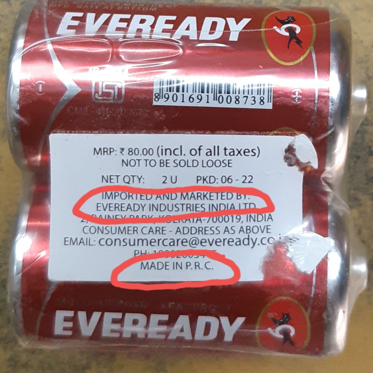 @PiyushGoyal @PMOIndia Bring to your kind notice for appropriate action in regard to harm caused to #AtmaNirbharBharatAbhiyan by @EvereadyIndia who have been marketing batteries imported from  China. Pray due penal action is taken against unscrupulous manufacturers. @narendramodi