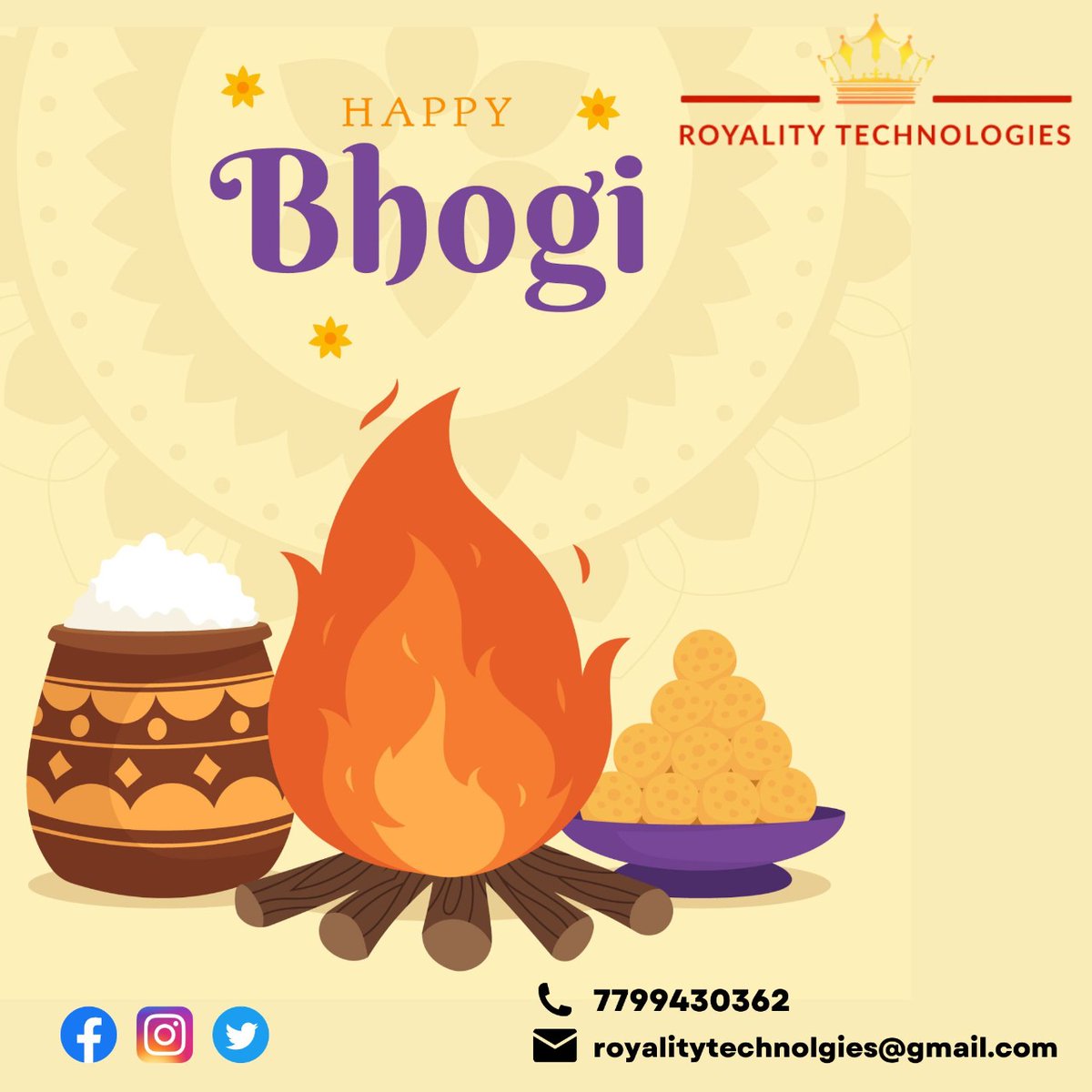 RoyalityTechno4's tweet photo. On the blissful occasion of #Bhogi, we wish you #prosperity, #peace, and #happiness. 🔥✨Happy Bhogi Festival to All.🔥✨

#bhogi #bhogipallu #bhogirangoli #bhogimantalu #bhogifestival #bhogitime #bhogipongal #bhogicelebrations #bhogisubhakankshalu #happybhogi #happybhogi2023 https://t.co/xXqYTtOjny