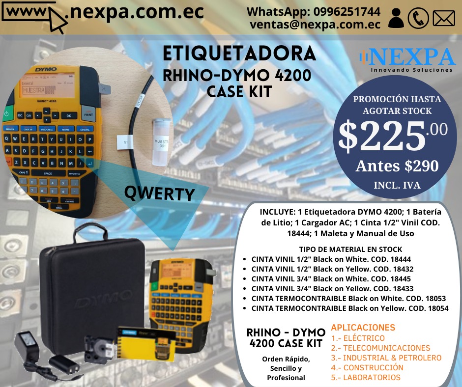 NexpaSa's tweet photo. #NEXPA #DYMO #ETIQUETADORAS PROMOCIÓN DYMO-RHINO 4200 CASE KIT Hasta agotar stock. @alexin_10 @CNT_EC @ClaroEcua @LassoGuillermo https://t.co/GF5V3uspAd