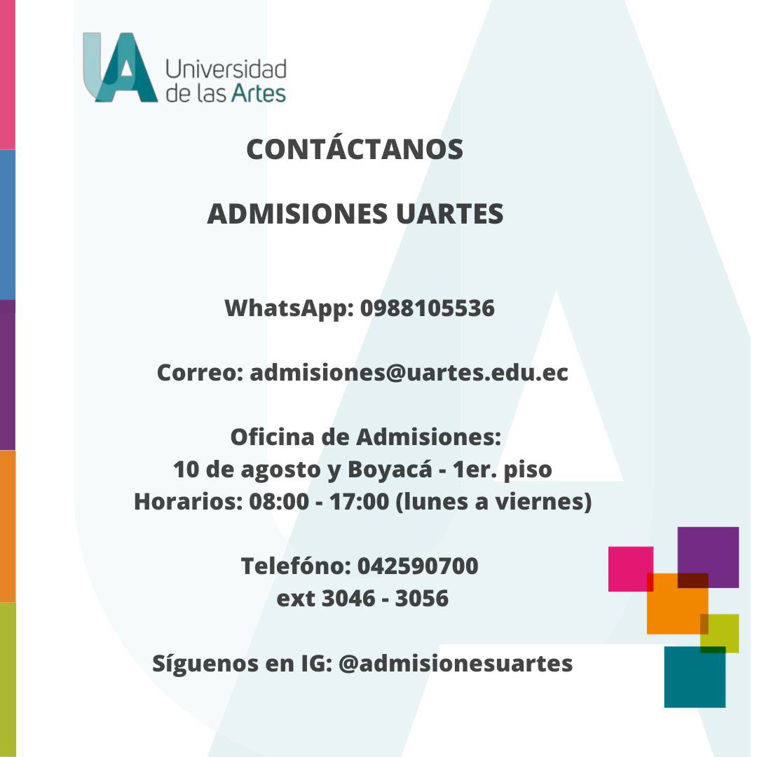 Saludos amigxs músicos, siempre es bueno acompañar el talento con una formación académica sólida. Para información del Proceso de Admisión de la <a href="/uartesec/">UArtes</a>  escríbeles para aclarar tus dudas. 
wa.me/message/JEDQG6…