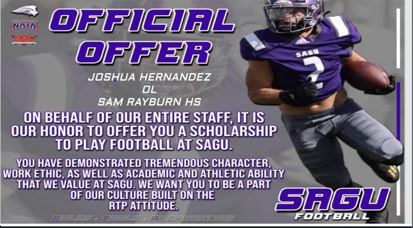 Blessed to receive an offer from SAGU 🤍💜<a href="/CoachGregEllis/">Greg Ellis</a> @SAGU_Football <a href="/CoachP2827/">Kevin Pointer</a> #RTP23