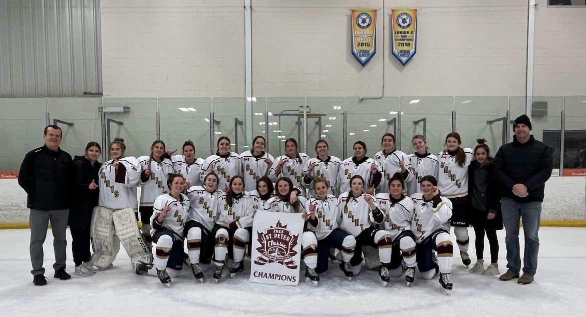 StPeterCSS's tweet photo. Congrats to our Girls Hockey Team for winning the Saints Classic.  Lots of training, hard work and dedication.  Thank you to coaches Martone and McGillis for providing our athletes with these opportunities.  4 siblings and 2 sets of cousins; this is @PVNCCDSB #BeingWell https://t.co/db0DWSPtWD