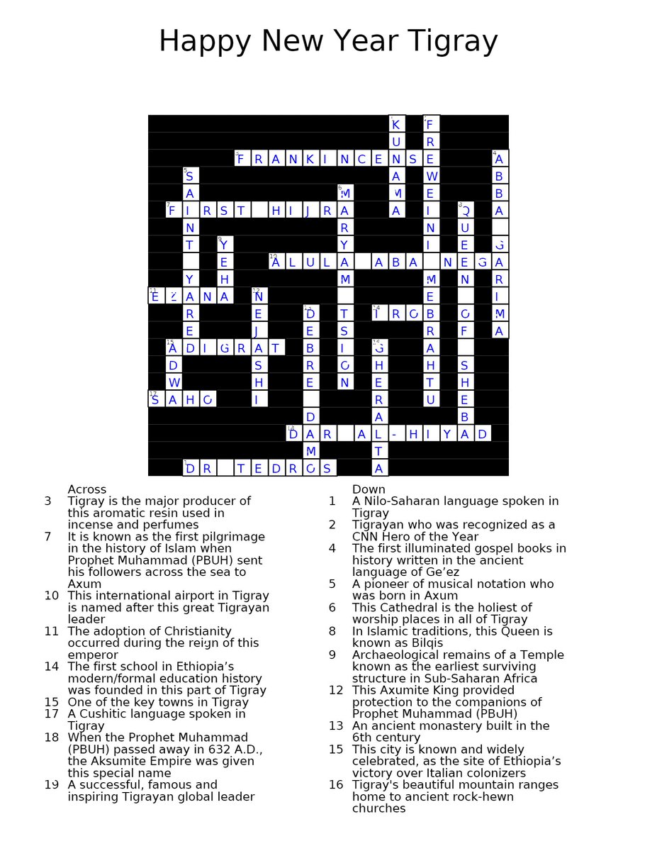 HealTigray's tweet photo. Congratulations @Meron_Geb, @KibromAddis, @EgleGeek, @yonas_Tg for solving the crossword puzzle. Thank you for participating 💛🙌 @UtopiaPuzzles will mail your puzzle set to the addresses you have provided. 

You will find the answer sheet on this page
➡️https://t.co/fqbroqE7LO https://t.co/sNlwQt1UZ6