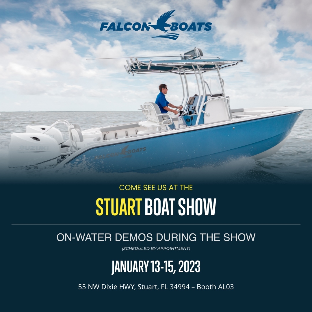 BoatsFalcon's tweet photo. We will have our F22 on display and also available for demos this weekend at the Stuart Boat Show. Come out and learn about Falcon.

Find us in Booth AL03

JANUARY 13-15, 2023
55 NW Dixie HWY, Stuart, FL 34994

https://t.co/hWHMV1AdMa https://t.co/KKX9wiTgQt