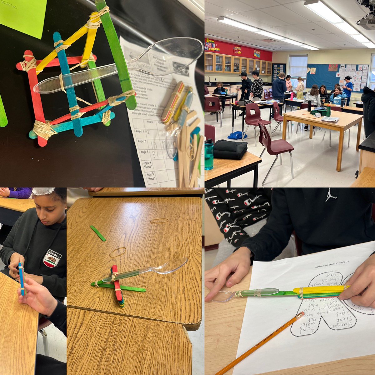 It’s catapult day! We built, we tested angles and measured and converted the distance! Then we made connections around the angles we used and the distance the marshmallow travelled!