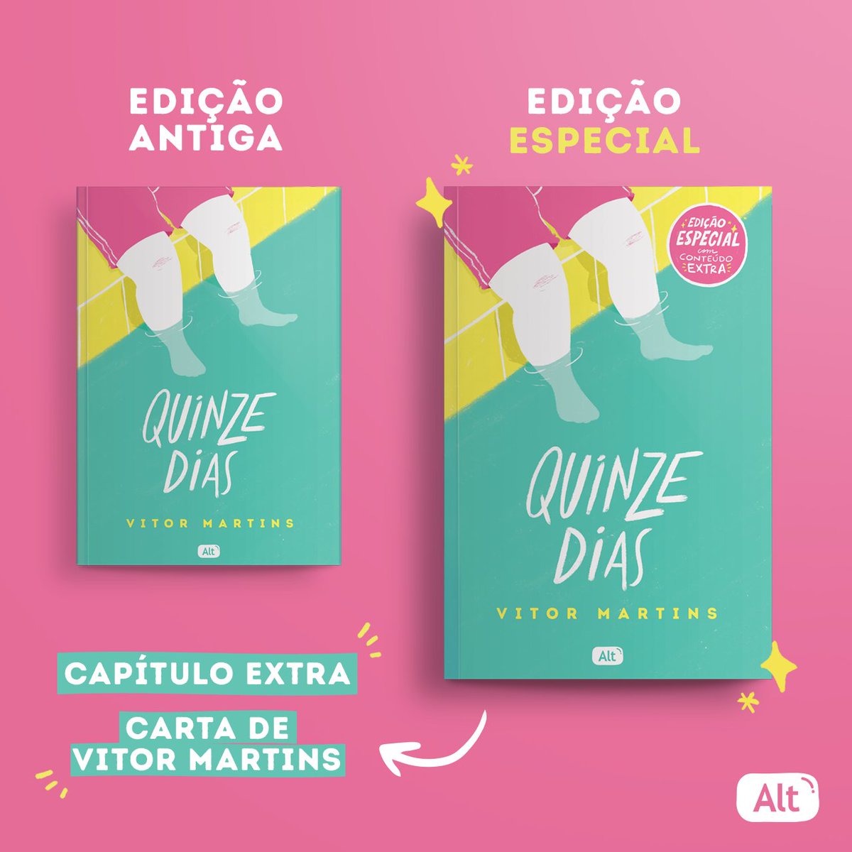 editoraalt's tweet photo. Vocês já viram a minha edição especial de
"Quinze dias"? 😍
Nela vocês podem conhecer mais sobre os bastidores do livro com uma cartinha de Vitor Martins, além de aproveitar um capítulo extra no POV do Caio.
Já garantiu o seu? 💛
#EditoraAlt #bookstan https://t.co/raYRfAAgjb