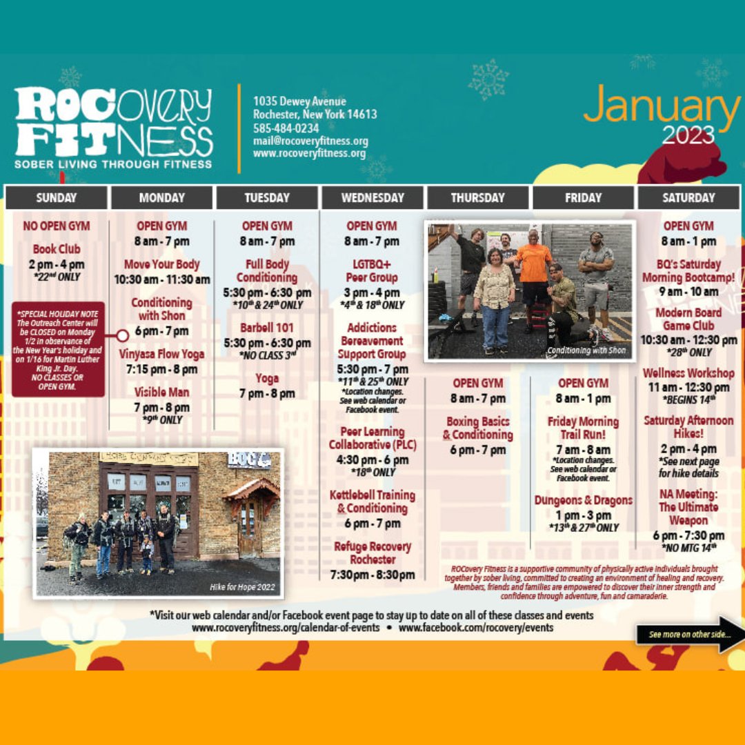 YVMNY's tweet photo. Have you checked out ROCovery's January Calendar?!

#recovery #youthrecovery #fitness #multiplepathways #peerprofessionals https://t.co/ewX5rEbkPM