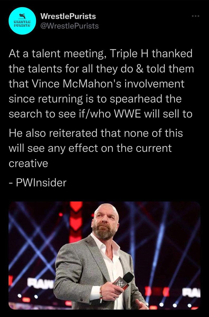 As long as it's <a href="/TripleH/">Triple H</a>  show it will be alright <a href="/VinceMcMahon/">Vince McMahon</a>  stay the f@#$ out <a href="/WWE/">WWE</a>