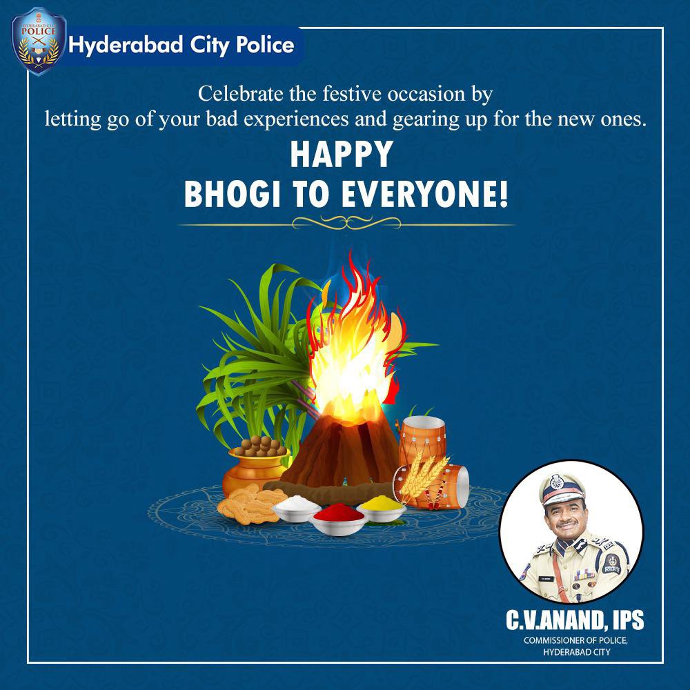 Let Bhogi be the beginning of every auspicious occasion in your life. Leave the past behind and move ahead for a great future. Happy Bhogi To All #Bhogi #Bhogi2023 #Lohri #HyderabadPolice