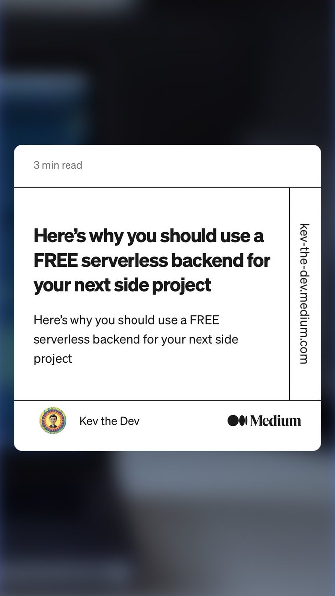 Serverless is the way to go for most side projects, here are some free ones

link.medium.com/K9DO9sDkzwb